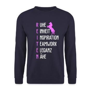 Rider horses Horse stall Equitation - Unisex Sweatshirt - navy - Front - Alina (178cm) & Michal (187cm)