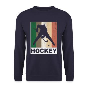 Retro Vintage Eishocke Spieler - Unisex Pullover - Navy - Vorne - Alina (178cm) & Michal (187cm)