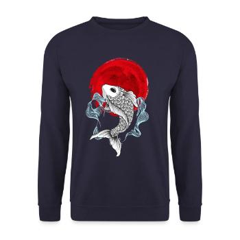 Koi Fisch Japan - Unisex Pullover - Navy - Vorne - Alina (178cm) & Michal (187cm)