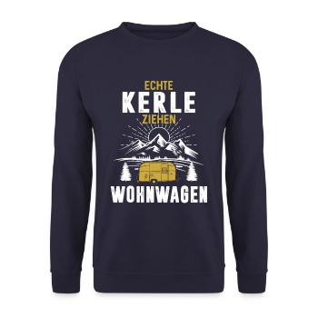 Echte Kerle ziehen Wohnwagen - Unisex Pullover - Navy - Vorne - Alina (178cm) & Michal (187cm)
