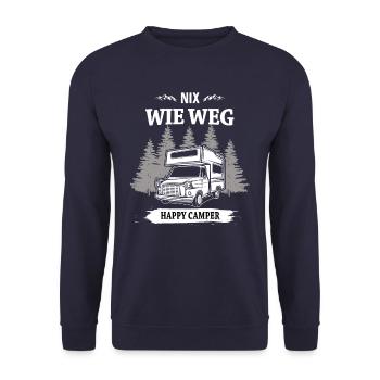 Nix wie weg happy camper - Unisex Pullover - Navy - Vorne - Alina (178cm) & Michal (187cm)