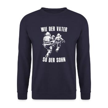 Wie der Vater so der Sohn Feuerwehr - Unisex Pullover - Navy - Vorne - Alina (178cm) & Michal (187cm)