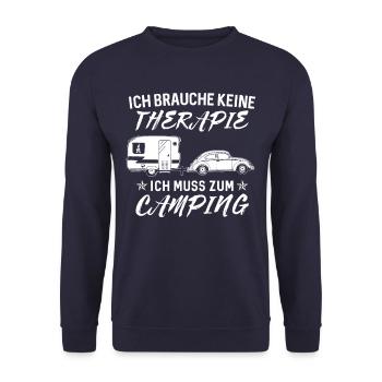 Ich brauche keine Therapie ich muss zum Camping - Unisex Pullover - Navy - Vorne - Alina (178cm) & Michal (187cm)