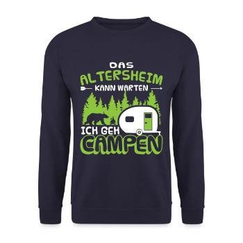 Das Altersheim kann warten ich geh campen - Unisex Pullover - Navy - Vorne - Alina (178cm) & Michal (187cm)