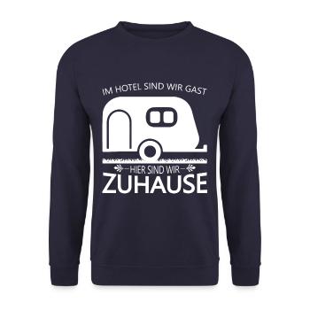 Im Hotel sind wir Gast hier sind wir Zuhause - Unisex Pullover - Navy - Vorne - Alina (178cm) & Michal (187cm)