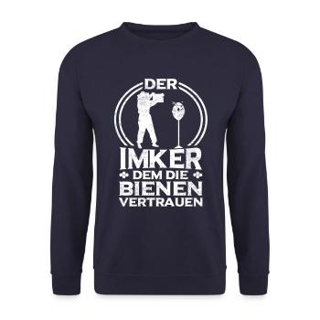 Der Imker dem die Bienen vertrauen - Unisex Pullover - Navy - Vorne - Alina (178cm) & Michal (187cm)