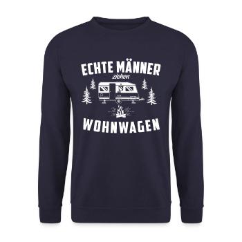 Echte Männer ziehen Wohnwagen - Unisex Pullover - Navy - Vorne - Alina (178cm) & Michal (187cm)