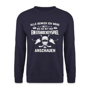 Eishockey Eishockeyspieler Spruch - Unisex Pullover - Navy - Vorne - Alina (178cm) & Michal (187cm)