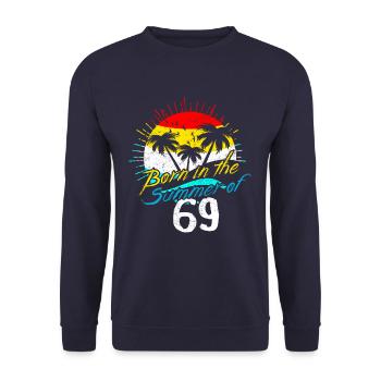 Born in the summer of '69 - Unisex Pullover - Navy - Vorne - Alina (178cm) & Michal (187cm)