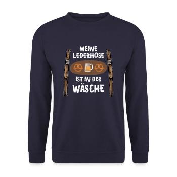 Meine Lederhose ist in der Wäsche - Unisex Pullover - Navy - Vorne - Alina (178cm) & Michal (187cm)