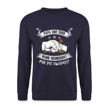 Papa und Sohn wahre Freundschaft - Unisex Pullover - Navy - Vorne - Alina (178cm) & Michal (187cm)