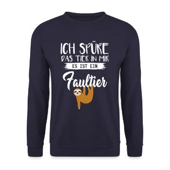 Ich spür das Tier in mir Faultier - Unisex Pullover - Navy - Vorne - Alina (178cm) & Michal (187cm)