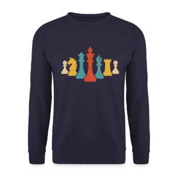 Vintage Schach - Unisex Pullover - Navy - Vorne - Alina (178cm) & Michal (187cm)