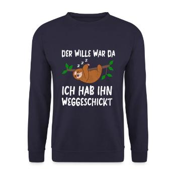 Der Wille war da Faultier - Unisex Pullover - Navy - Vorne - Alina (178cm) & Michal (187cm)