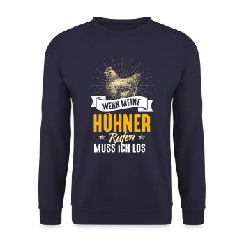 Wenn meine Hühner rufen muss ich los - Unisex Pullover - Navy - Vorne - Alina (178cm) & Michal (187cm)