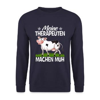 Meine Therapeuten machen Muh - Unisex Pullover - Navy - Vorne - Alina (178cm) & Michal (187cm)