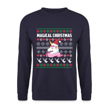 Ugly Christmas Einhorn - Unisex Pullover - Navy - Vorne - Alina (178cm) & Michal (187cm)