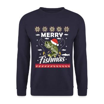 Merry Fishmas - Unisex Pullover - Navy - Vorne - Alina (178cm) & Michal (187cm)