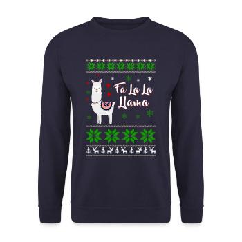 Vilain lama de Noël - Sweat-shirt Unisexe - marine - Devant - Alina (178cm) & Michal (187cm)