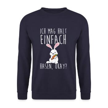 Ich mag halt einfach Hasen - Unisex Pullover - Navy - Vorne - Alina (178cm) & Michal (187cm)