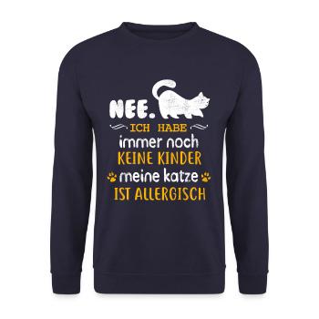 Keine Kinder Katze Allergisch - Unisex Pullover - Navy - Vorne - Alina (178cm) & Michal (187cm)