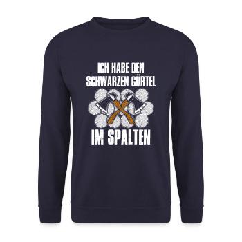 Schwarzen Gürtel im Spalten - Unisex Pullover - Navy - Vorne - Alina (178cm) & Michal (187cm)