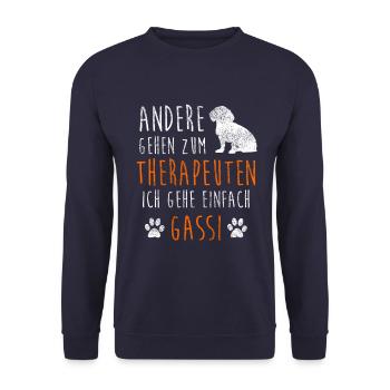 Gassi Gehen Therapie Hunde - Unisex Pullover - Navy - Vorne - Alina (178cm) & Michal (187cm)