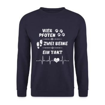 Vier Pfoten Zwei Beine ein Takt Hunde - Unisex Pullover - Navy - Vorne - Alina (178cm) & Michal (187cm)