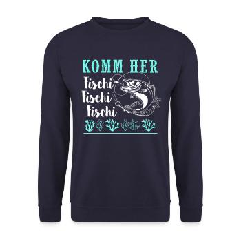 Komm Her Fischi Angeln - Unisex Pullover - Navy - Vorne - Alina (178cm) & Michal (187cm)