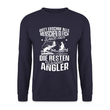Gott erschuf alle Menschen gleich Angeln Angler - Unisex Pullover - Navy - Vorne - Alina (178cm) & Michal (187cm)