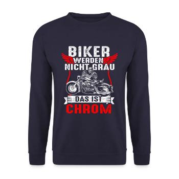 Biker werden nicht grau das ist Chrom - Unisex Pullover - Navy - Vorne - Alina (178cm) & Michal (187cm)