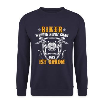 Biker werden nicht grau das ist Chrom Motorrad - Unisex Pullover - Navy - Vorne - Alina (178cm) & Michal (187cm)