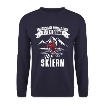 Unterschätze nie alten Mann auf Skiern - Unisex Pullover - Navy - Vorne - Alina (178cm) & Michal (187cm)