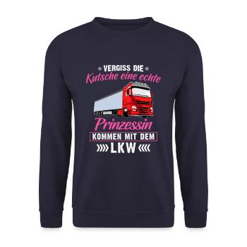Vergiss die Kutsche Prinzessin LKW - Unisex Pullover - Navy - Vorne - Alina (178cm) & Michal (187cm)