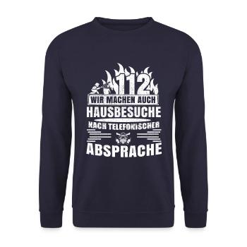 112 Wir Machen Hausbesuche Feuerwehr - Unisex Pullover - Navy - Vorne - Alina (178cm) & Michal (187cm)
