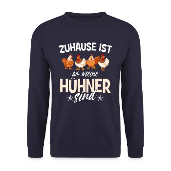 Zuhause wo meine Hühner sind Landwirt - Unisex Pullover - Navy - Vorne - Alina (178cm) & Michal (187cm)