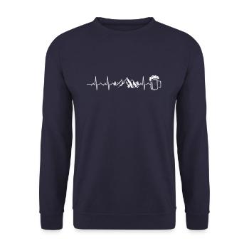 Bier Wandern Wanderer Herzschlag - Unisex Pullover - Navy - Vorne - Alina (178cm) & Michal (187cm)