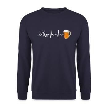 Berge Wandern Bier Herzschlag - Unisex Pullover - Navy - Vorne - Alina (178cm) & Michal (187cm)