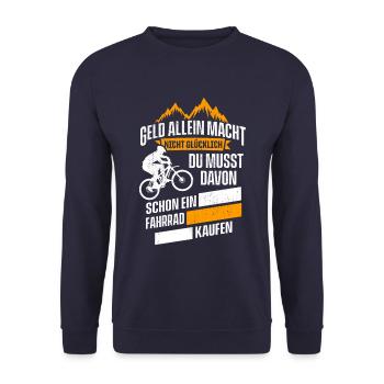 Geld Allein Macht Nicht Glücklich Fahrrad - Unisex Pullover - Navy - Vorne - Alina (178cm) & Michal (187cm)