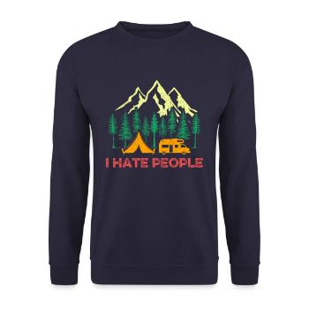 I Hate People Camping - Unisex Pullover - Navy - Vorne - Alina (178cm) & Michal (187cm)