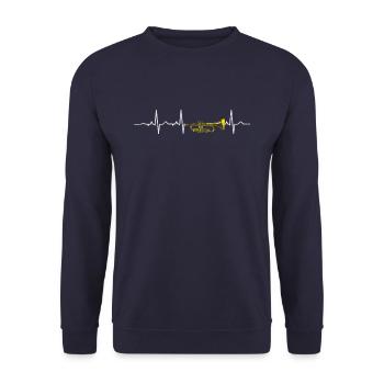 Herzschlag Trompete Trompetenspieler - Unisex Pullover - Navy - Vorne - Alina (178cm) & Michal (187cm)