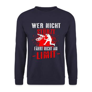 Wer nicht stürzt fährt nicht am Limit Fahrrad - Unisex Pullover - Navy - Vorne - Alina (178cm) & Michal (187cm)