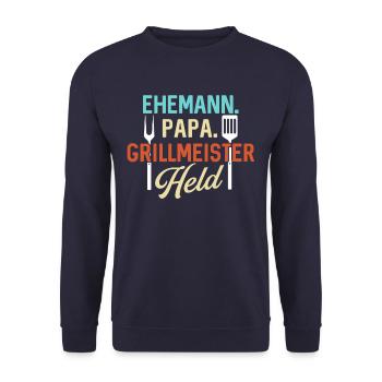 Ehemann Papa Grillmeister Held - Unisex Pullover - Navy - Vorne - Alina (178cm) & Michal (187cm)