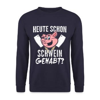 Heute Schon Schwein Gehabt Metzger - Unisex Pullover - Navy - Vorne - Alina (178cm) & Michal (187cm)