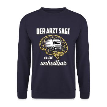 Der Arzt Sagt Unheilbar LKW - Unisex Pullover - Navy - Vorne - Alina (178cm) & Michal (187cm)