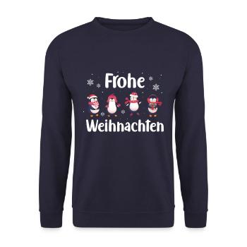 Frohe Weihnachten Pinguine Pinguin - Unisex Pullover - Navy - Vorne - Alina (178cm) & Michal (187cm)