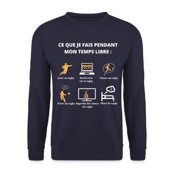 Ce que je fais pendant mon temps libre(rugby) - Sweat-shirt Unisexe - marine - Devant - Alina (178cm) & Michal (187cm)