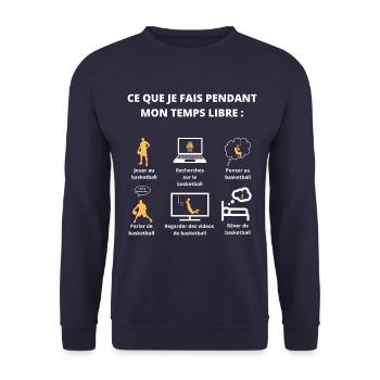 Ce que je fais pendant mon temps libre(basketball) - Sweat-shirt Unisexe - marine - Devant - Alina (178cm) & Michal (187cm)