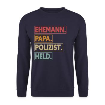 Ehemann Papa Polizist Held - Unisex Pullover - Navy - Vorne - Alina (178cm) & Michal (187cm)