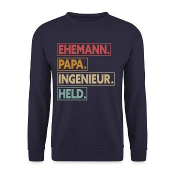 Ehemann Papa Ingenieur Held - Unisex Pullover - Navy - Vorne - Alina (178cm) & Michal (187cm)